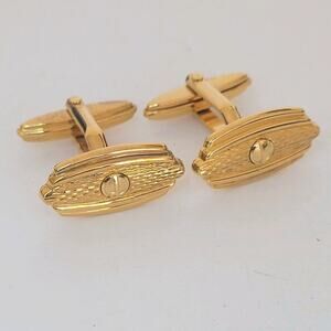 Dunhill D Cufflinks Gold Tone Logo Oval Designer Logo Vintage Retro Geometric